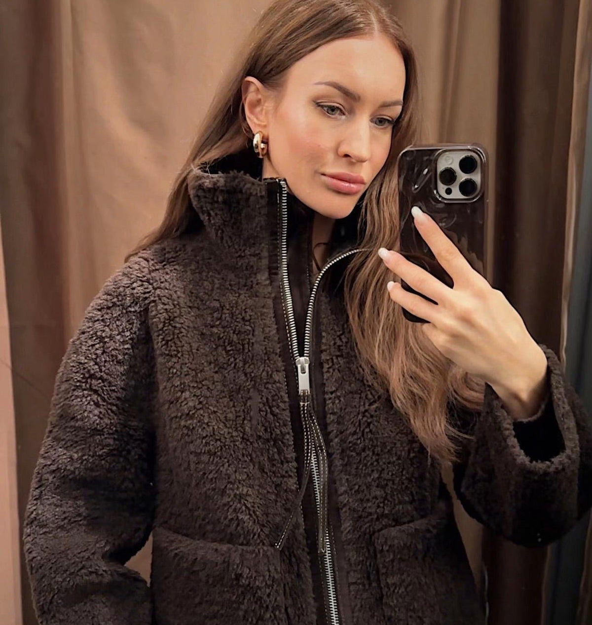 Carol Stand Collar Faux Fur Jacket