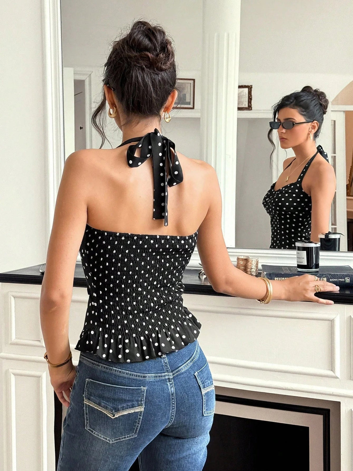 Τοπ Caryl με πουά μοτίβο και λαιμόκοψη halter