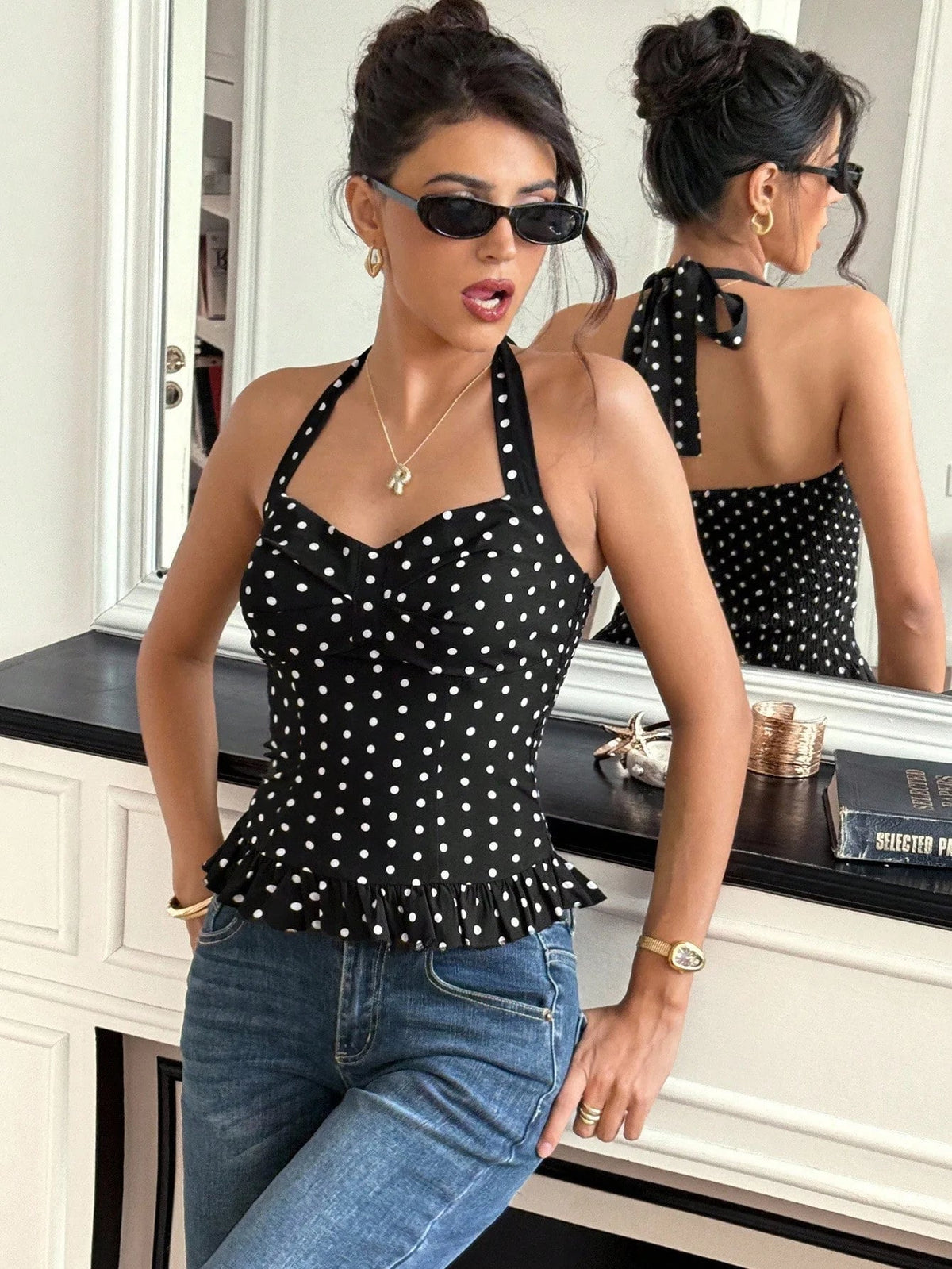 Τοπ Caryl με πουά μοτίβο και λαιμόκοψη halter