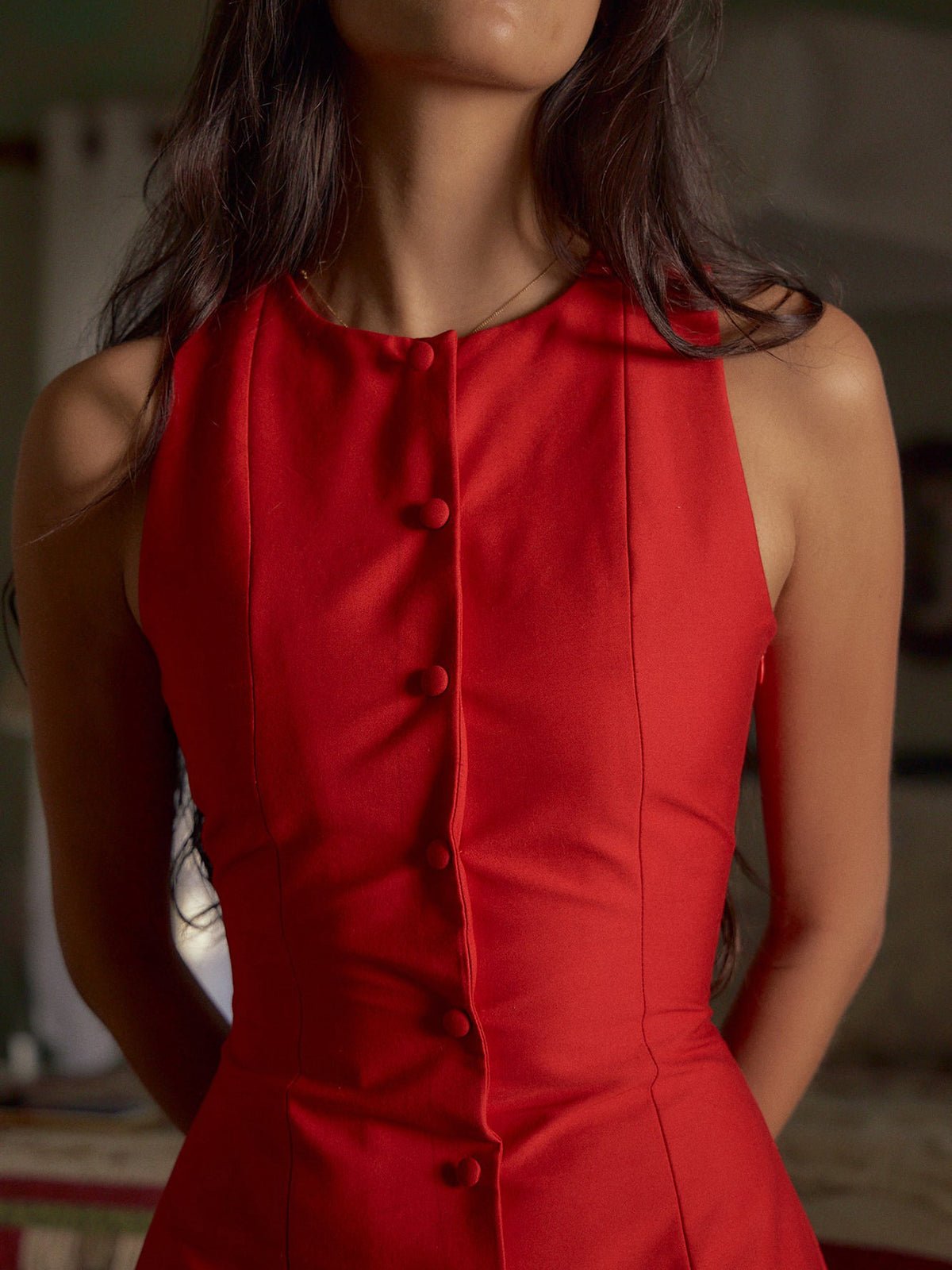 Celeste Button-Front Sleeveless Mini Dress