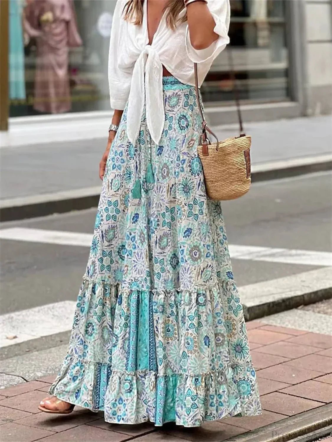 Αέρινη boho φούστα Celeste με εμπριμέ μοτίβο και τελείωμα με βολάν