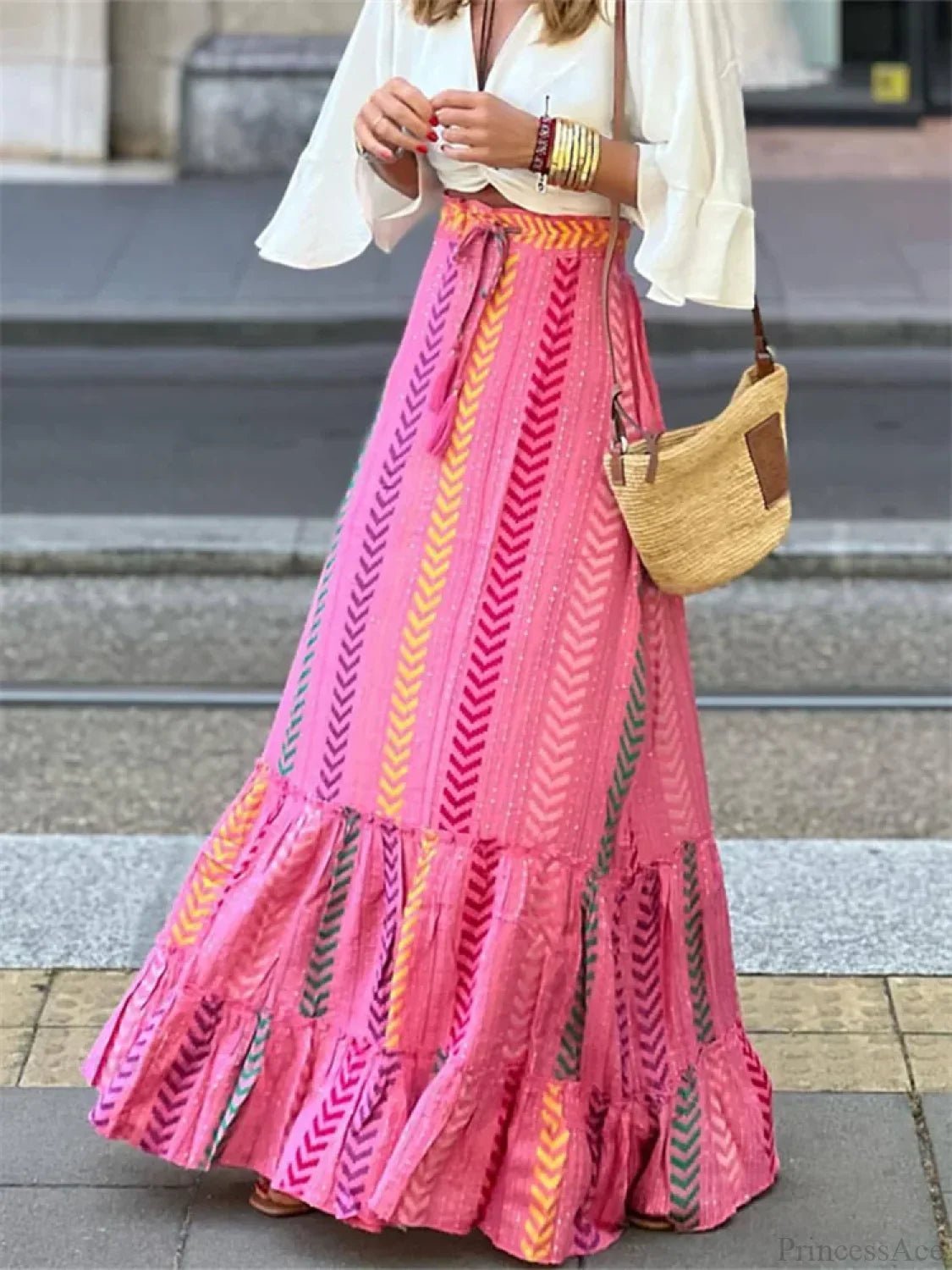 Αέρινη boho φούστα Celeste με εμπριμέ μοτίβο και τελείωμα με βολάν
