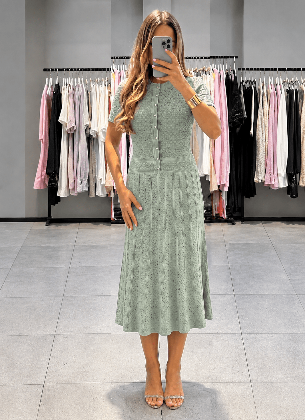 Celeste Half Button Knitted Midi Dress