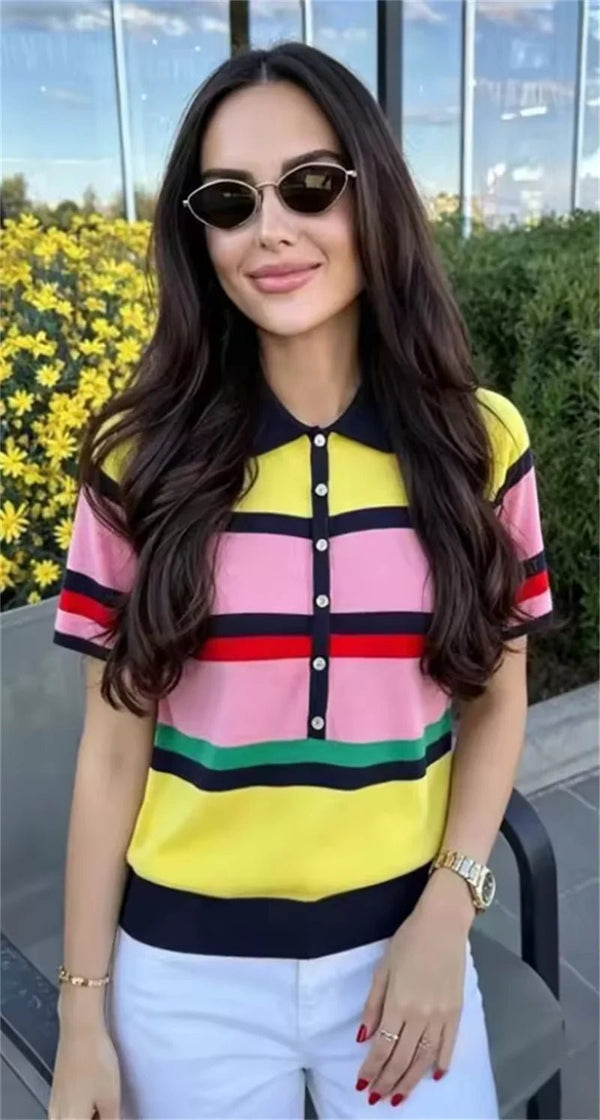 Claudia Colorblock Polo Knit Top