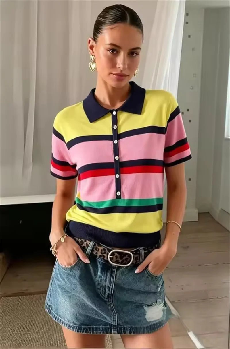 Πλεκτό τοπ πόλο με σχέδιο color block Claudia