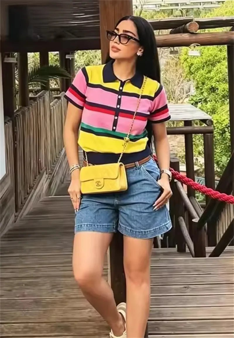 Πλεκτό τοπ πόλο με σχέδιο color block Claudia