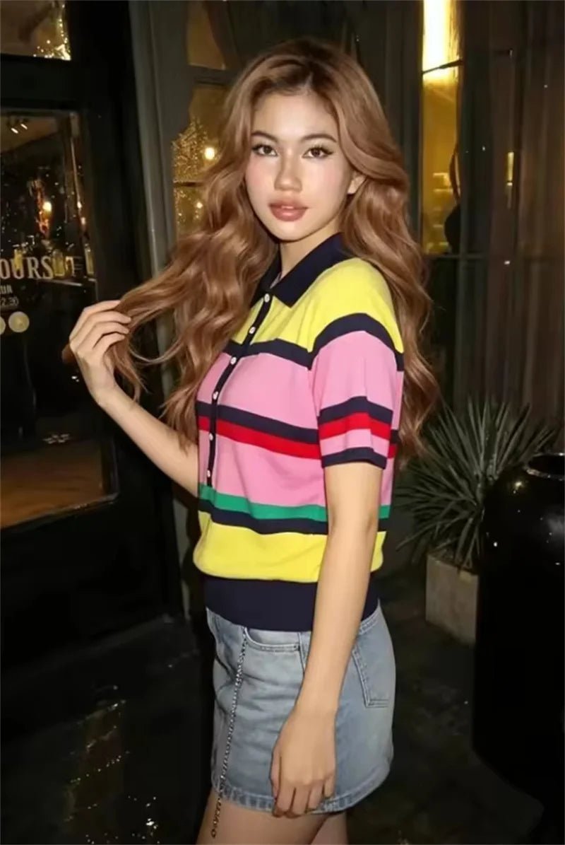 Πλεκτό τοπ πόλο με σχέδιο color block Claudia