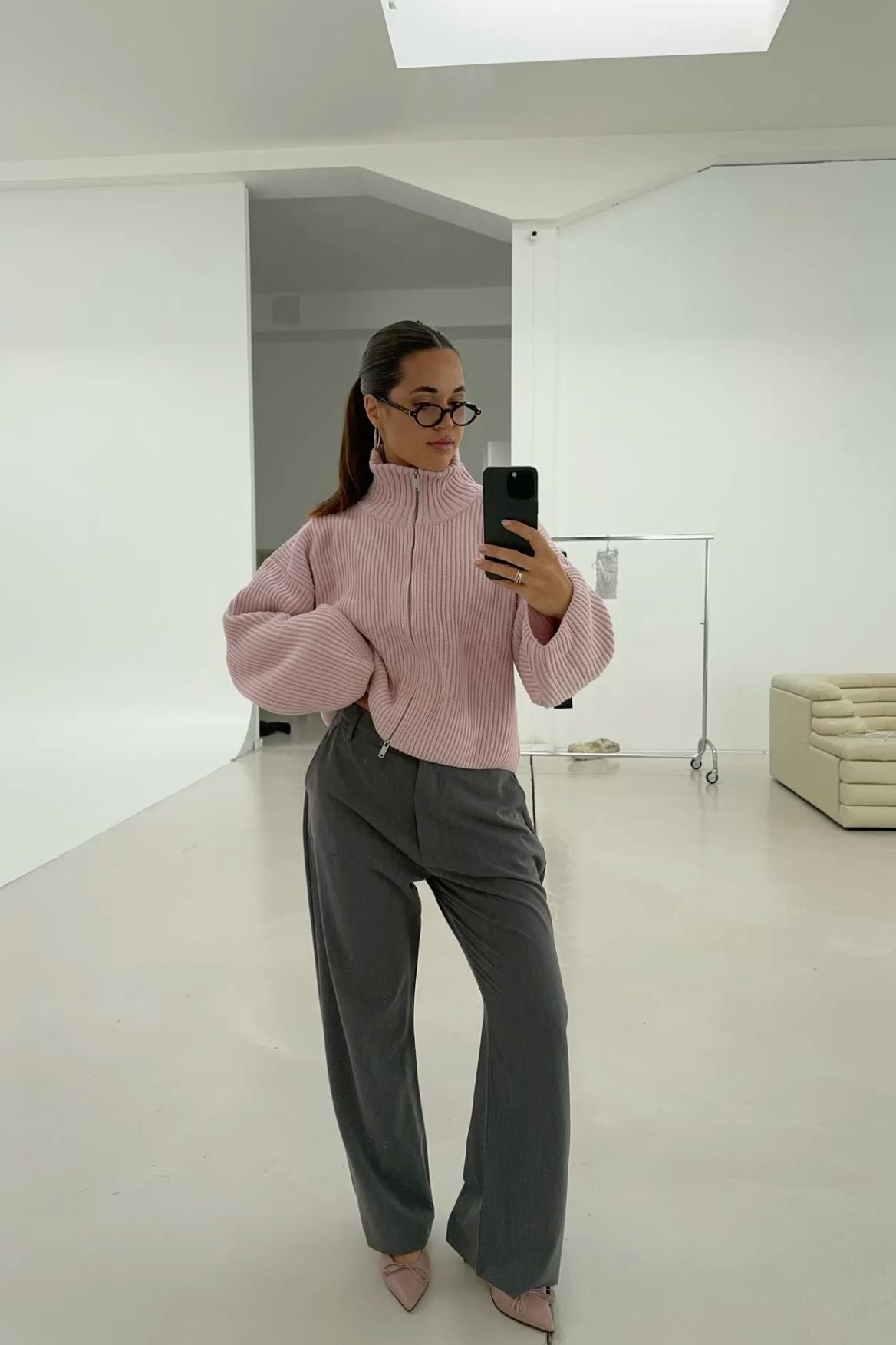 Daniela Oversized Ribbed Zip-Up Sweater