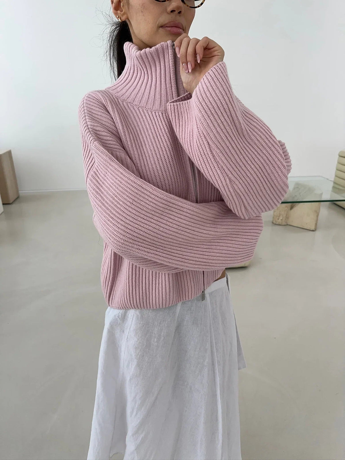Daniela Oversized Ribbed Zip-Up Sweater