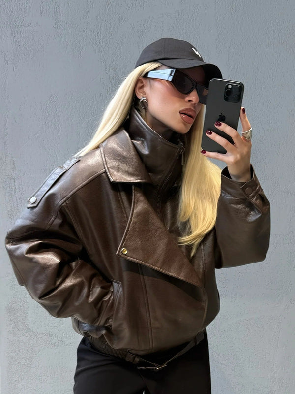 Δερμάτινο μπουφάν Denise με ζώνη
