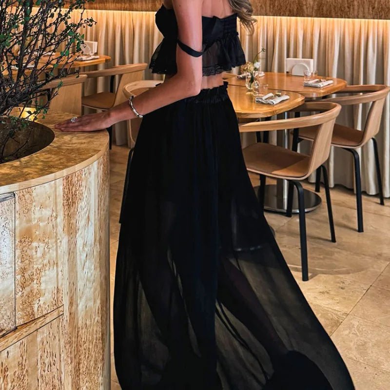 Σετ Elena με κοντό τοπ από σιφόν με ημιτονική εκτύπωση