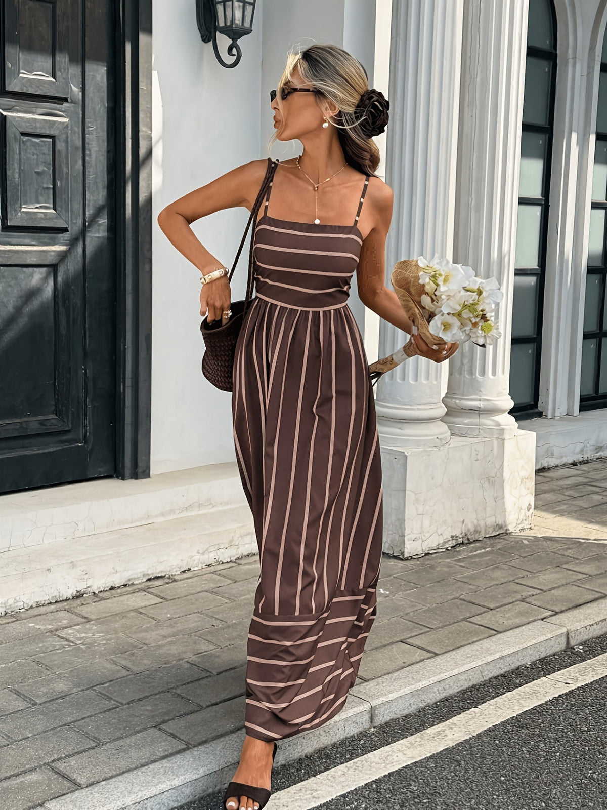 Ριγέ λινό slip φόρεμα Elena