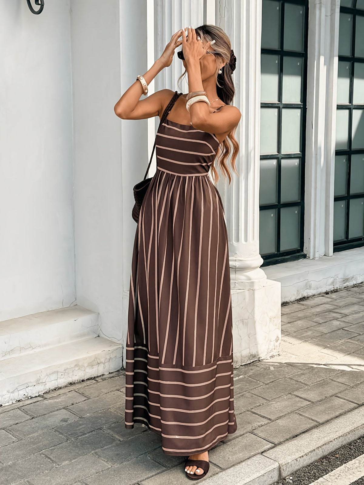 Ριγέ λινό slip φόρεμα Elena