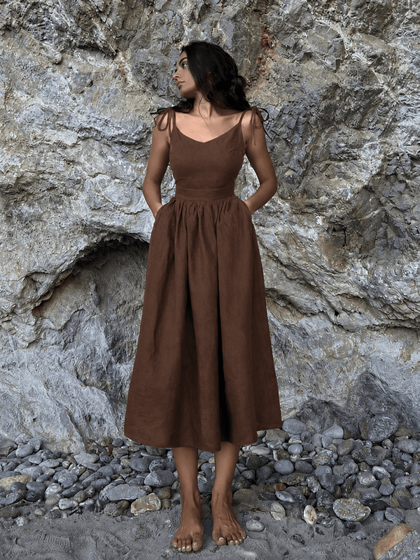 Elisabeta μίντι φόρεμα με ανοιχτή πλάτη και τιράντες που δένουν