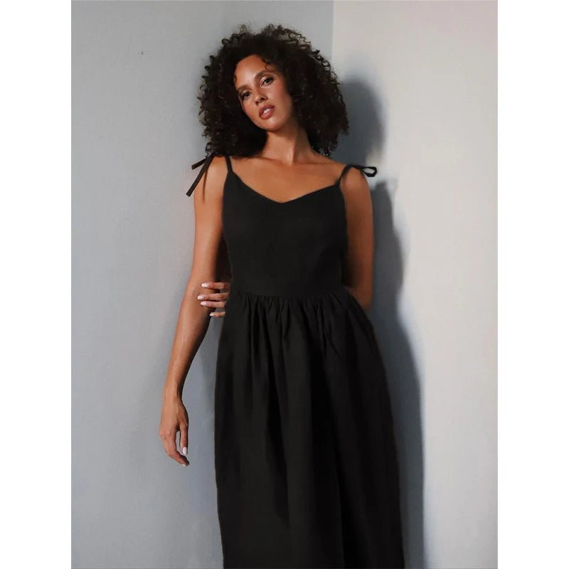 Elisabeta Backless Tie-Strap Midi Dress