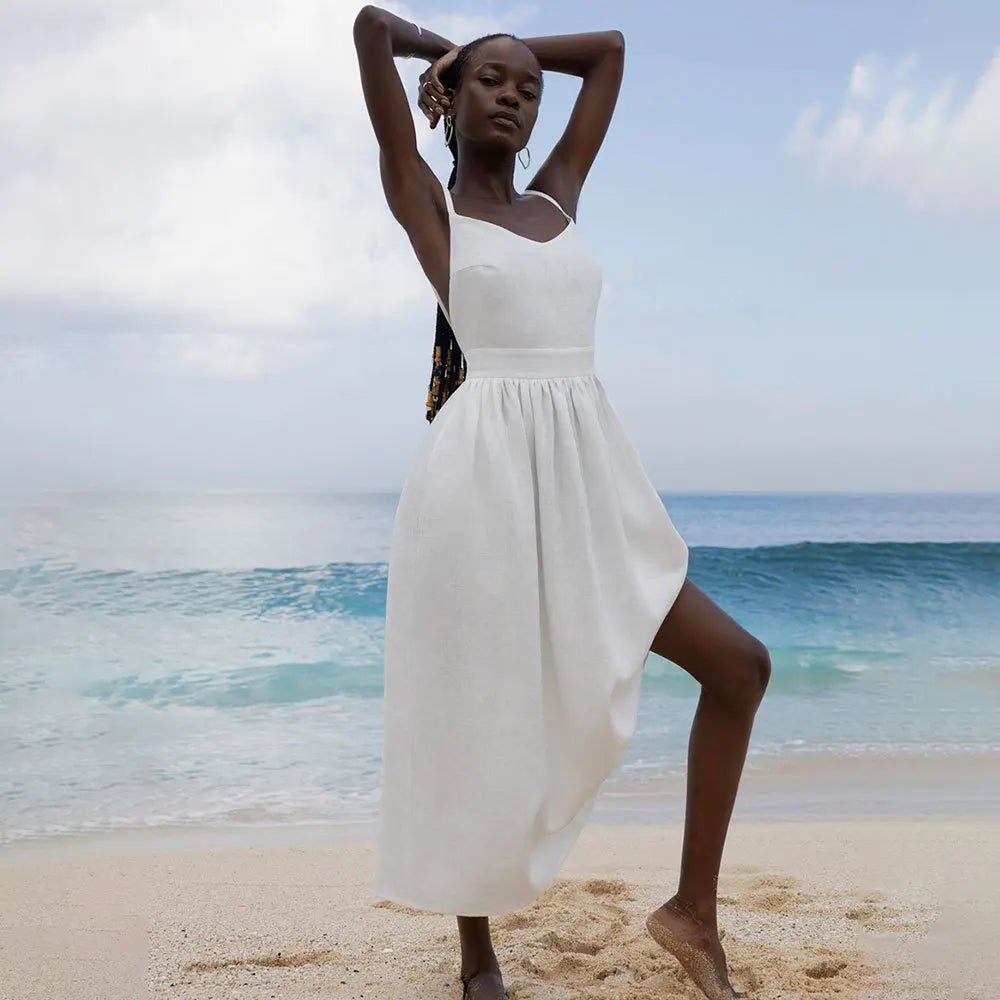 Elisabeta Backless Tie-Strap Midi Dress