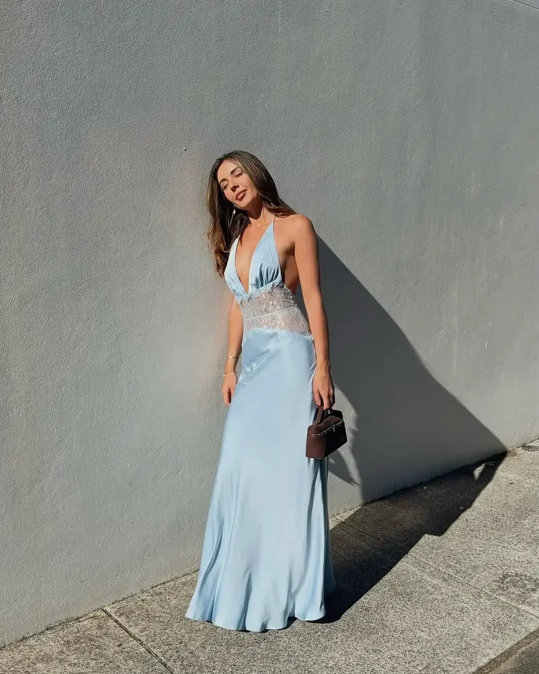 Bianca Lace Patchwork Halter Maxi Dress