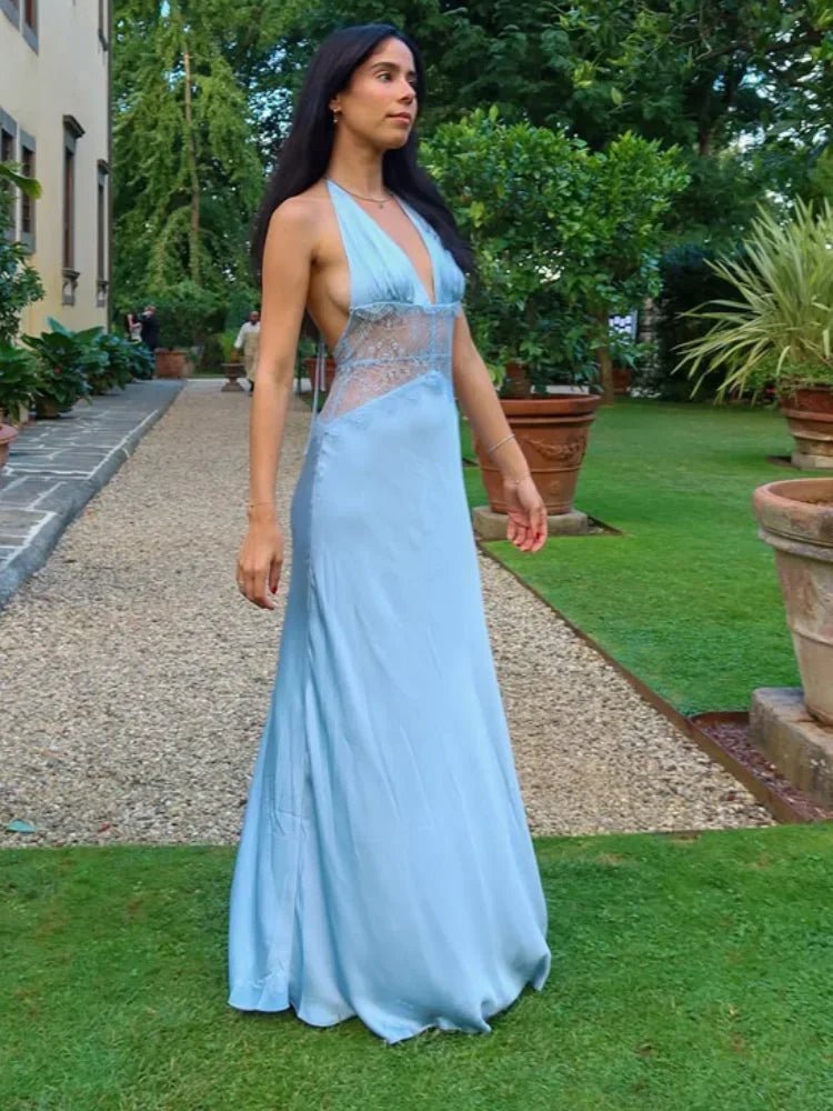 Bianca Lace Patchwork Halter Maxi Dress
