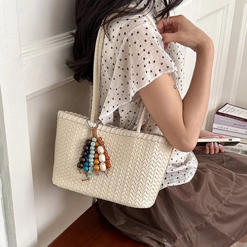 Ψάθινη υφασμάτινη τσάντα tote Emma