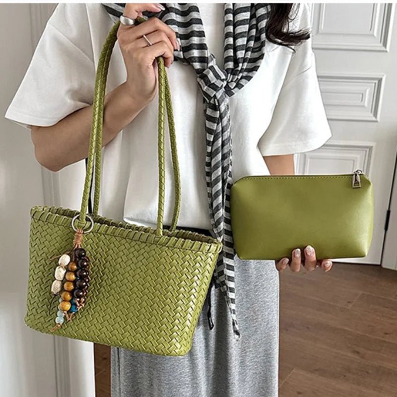 Ψάθινη υφασμάτινη τσάντα tote Emma