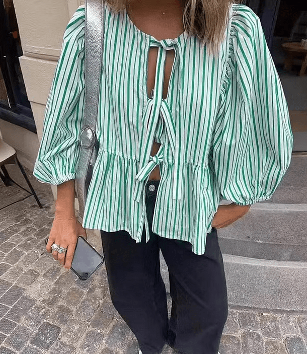 Ριγέ μπλούζα Emma με φουσκωτά μανίκια