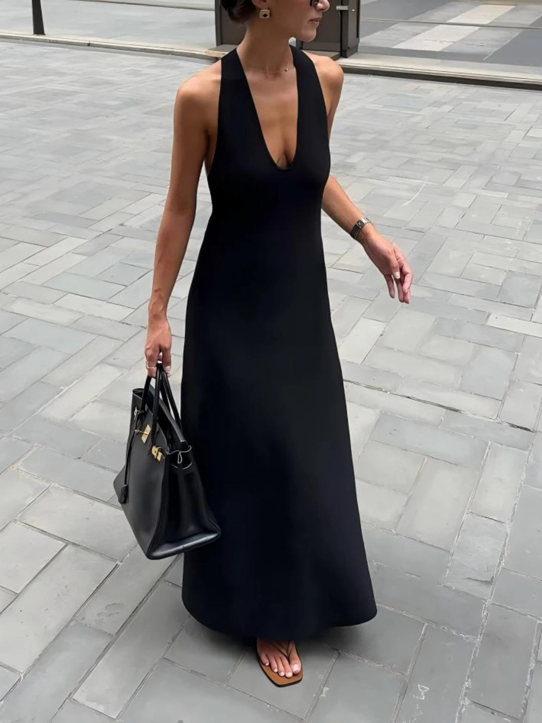Μάξι φόρεμα halter Erica με βαθύ V ντεκολτέ
