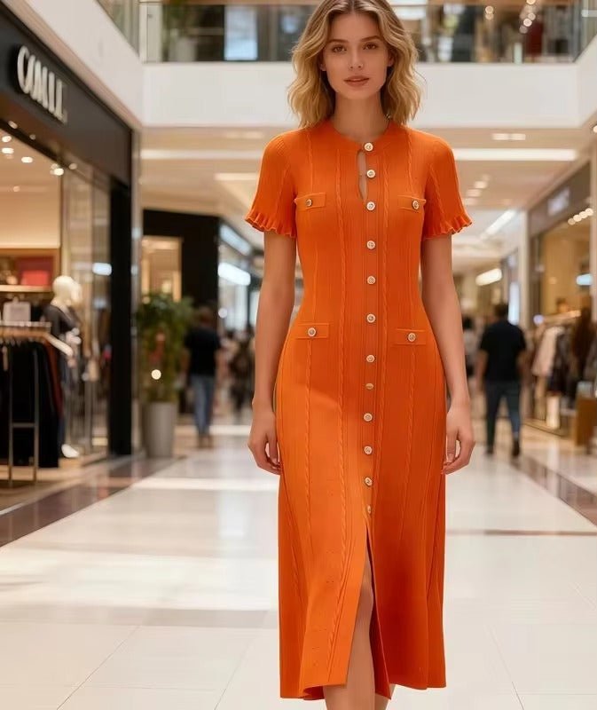 Beatrice Button-Front Knit Midi Dress
