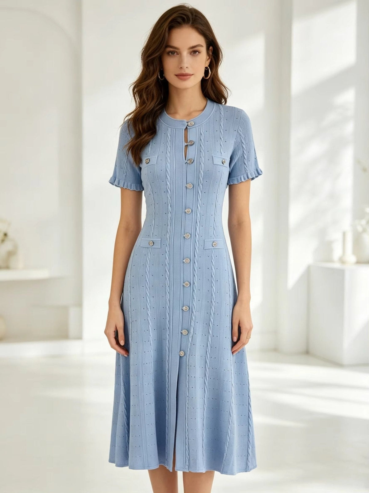 Beatrice Button-Front Knit Midi Dress