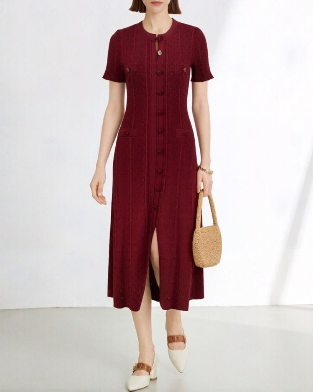 Beatrice Button-Front Knit Midi Dress