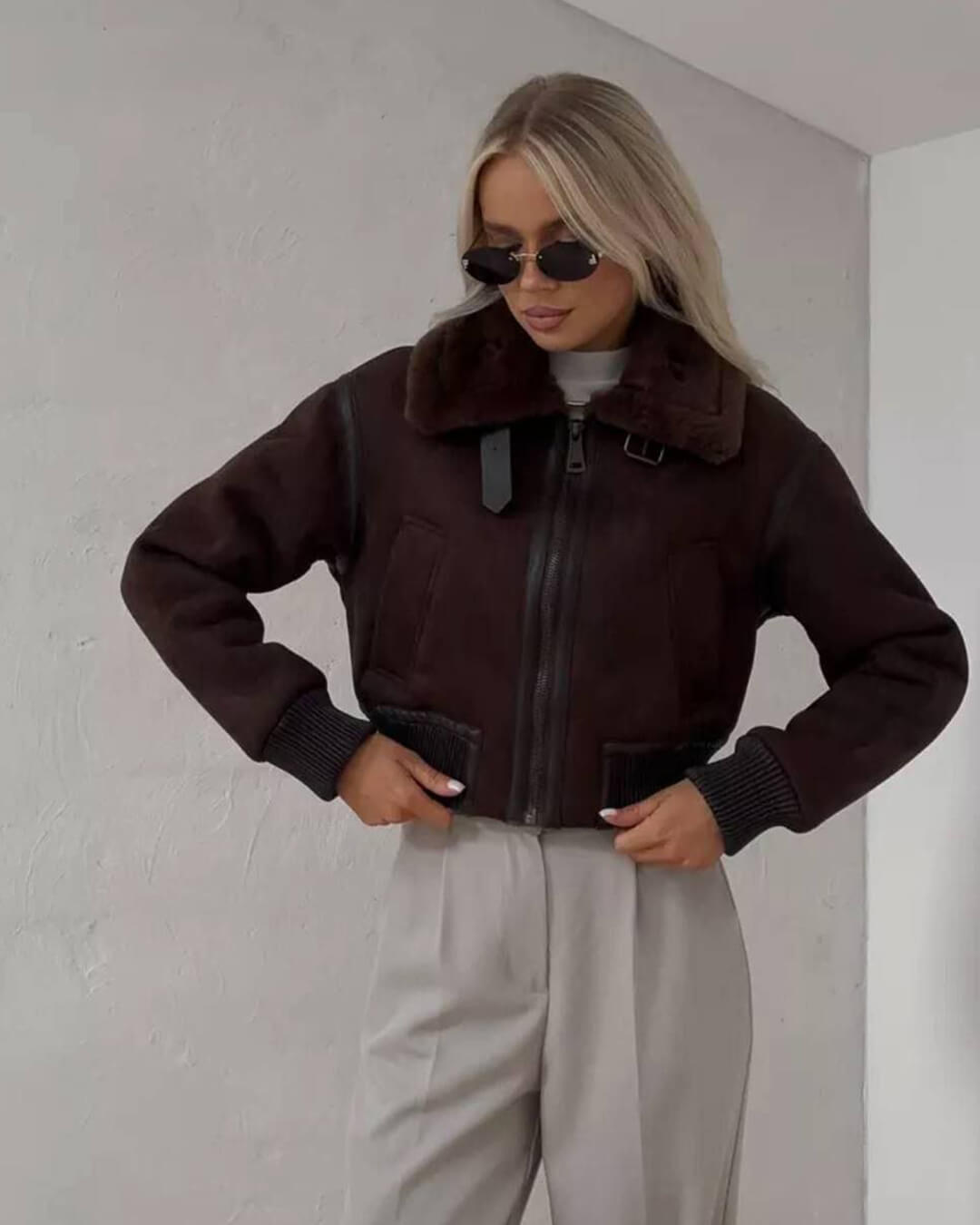 Esme κοντό σουέντ μπουφάν τύπου bomber