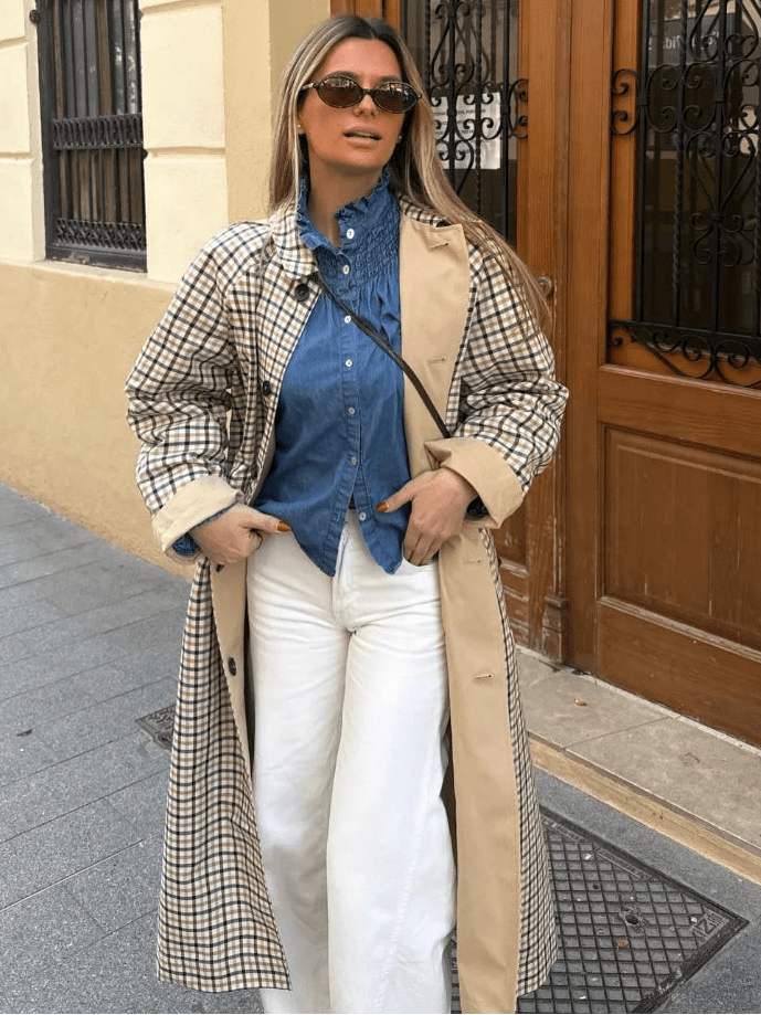 Μακρύ αναστρέψιμο καρό παλτό Florence