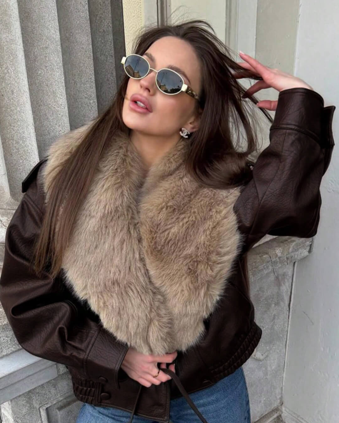 Δερμάτινο μπουφάν από συνθετικό δέρμα Francesca με αποσπώμενο γούνινο γιακά