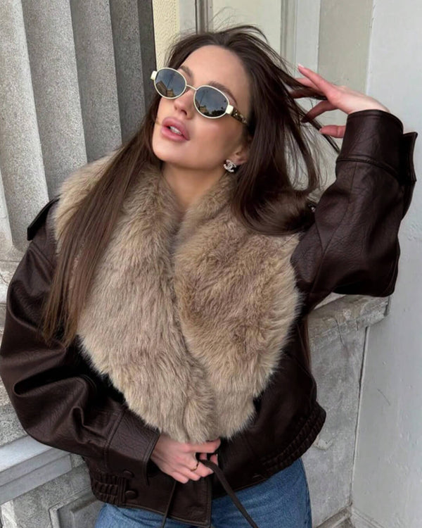 Δερμάτινο μπουφάν από συνθετικό δέρμα Francesca με αποσπώμενο γούνινο γιακά