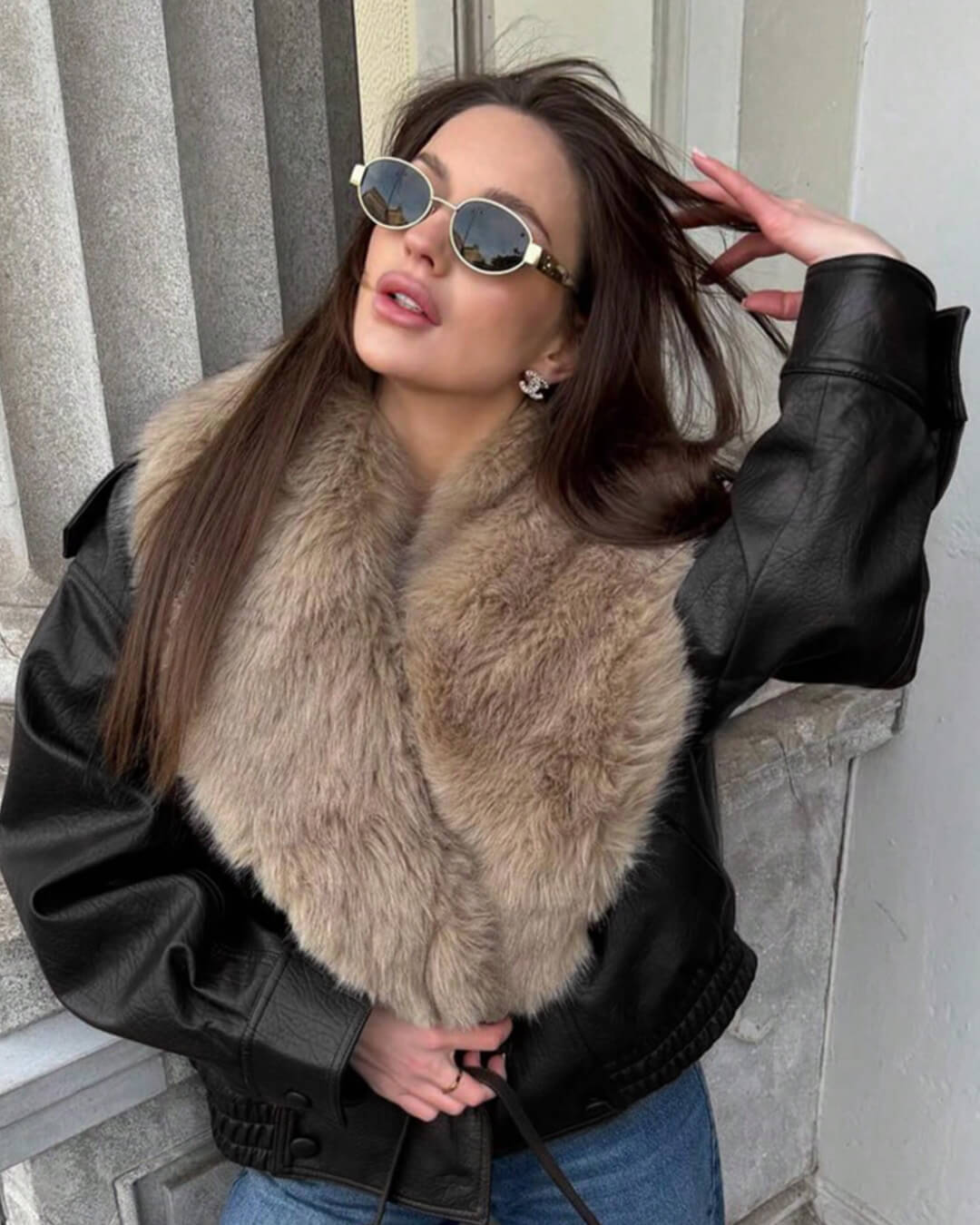 Δερμάτινο μπουφάν από συνθετικό δέρμα Francesca με αποσπώμενο γούνινο γιακά