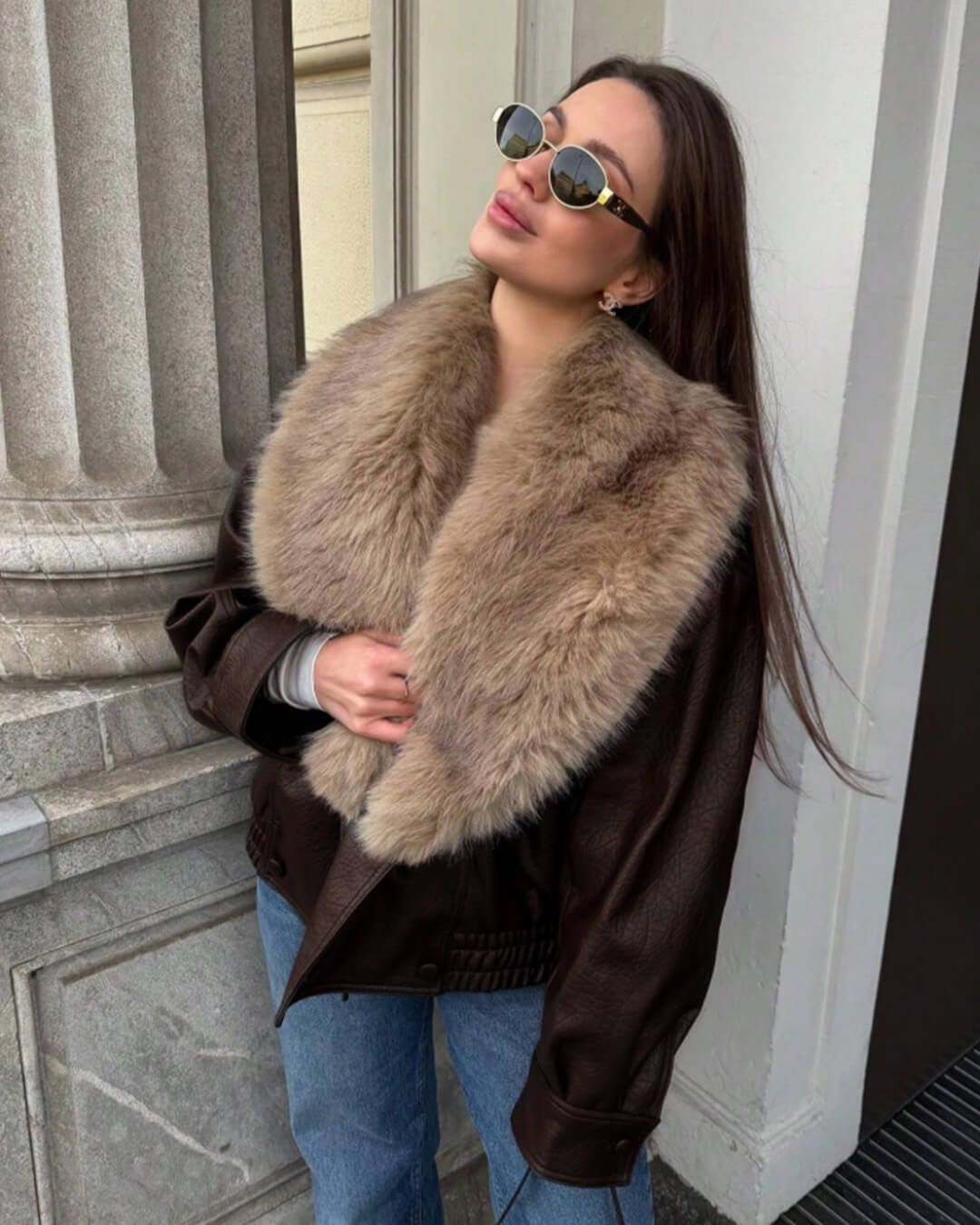 Δερμάτινο μπουφάν από συνθετικό δέρμα Francesca με αποσπώμενο γούνινο γιακά