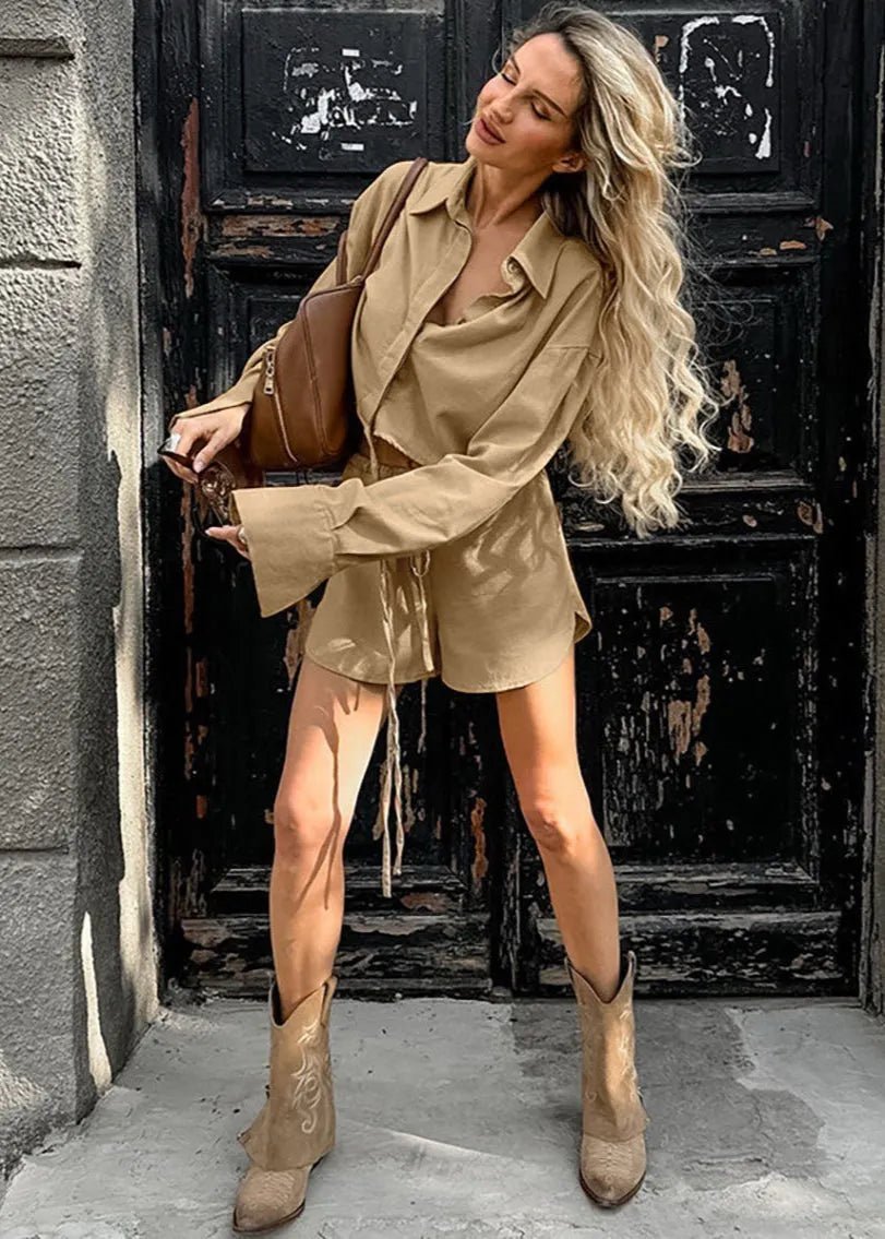 Σετ Gabrielle με κοντό πουκάμισο και σορτς με κορδόνι