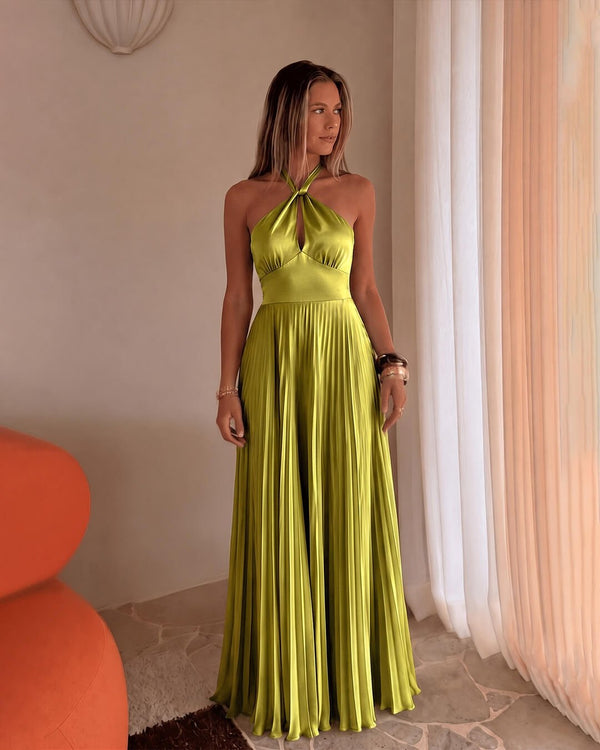 Πλισέ μάξι φόρεμα Georgia με halter λαιμόκοψη