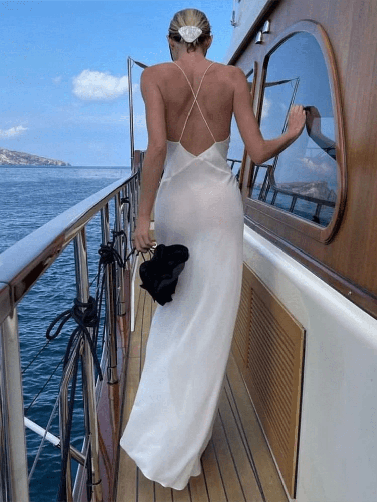 Μάξι φόρεμα Ginevra με βαθύ V και διαφάνεια