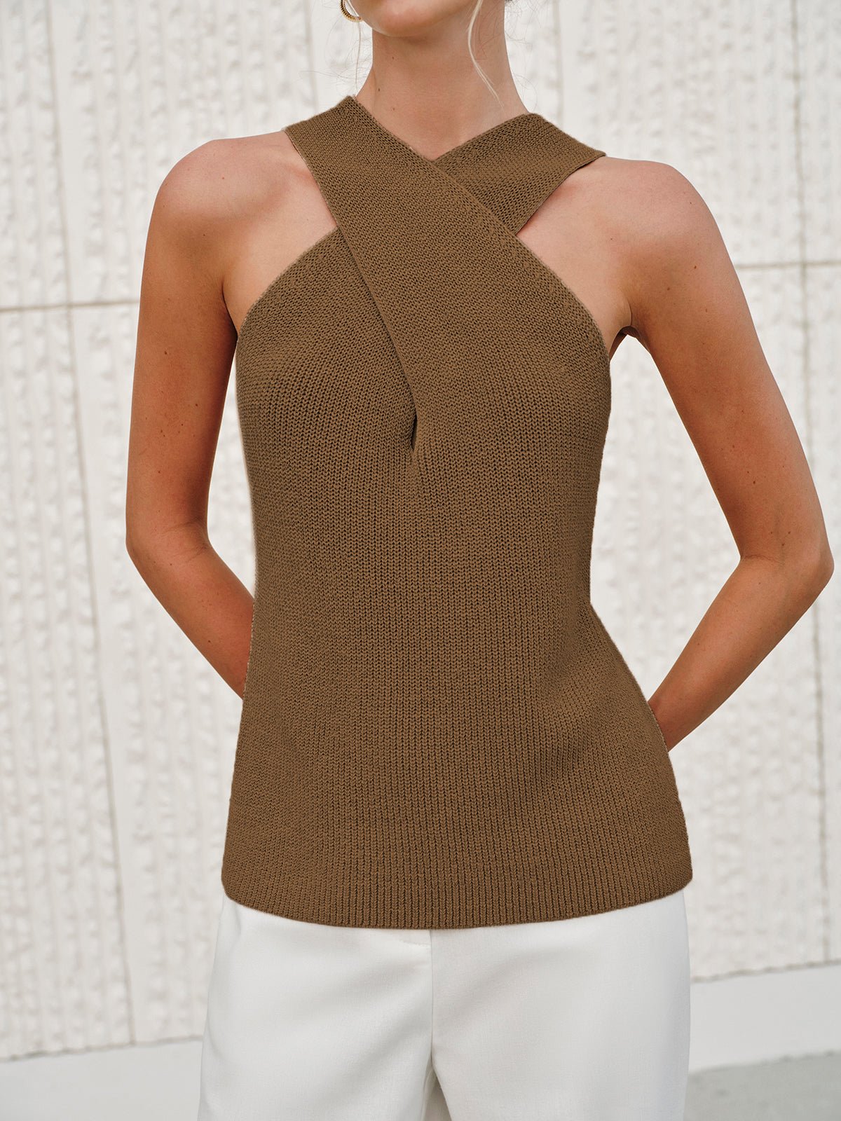 Bianca Halter Cross-Over Collar Tank Top