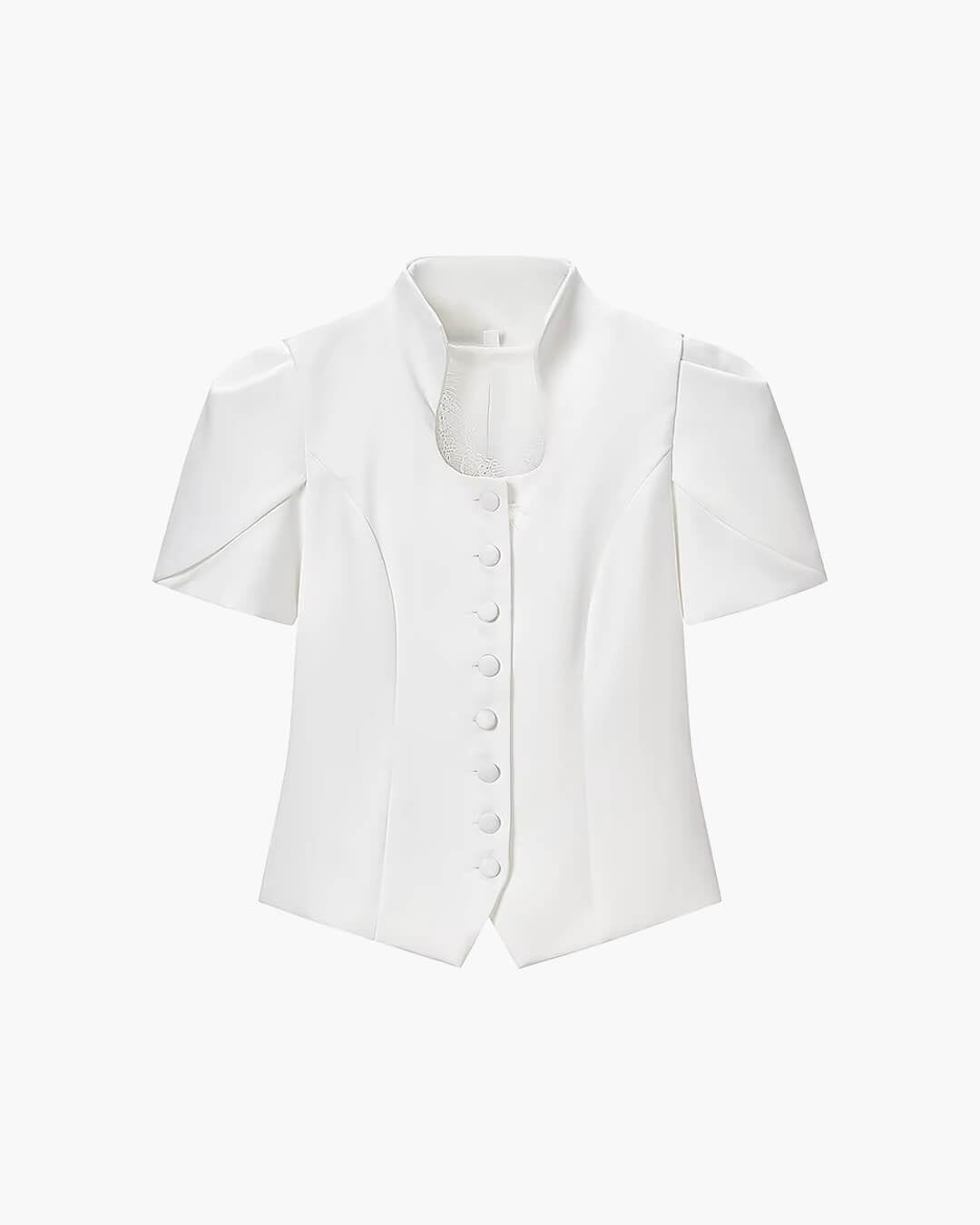 Gloria Button Front Stand Collar Top