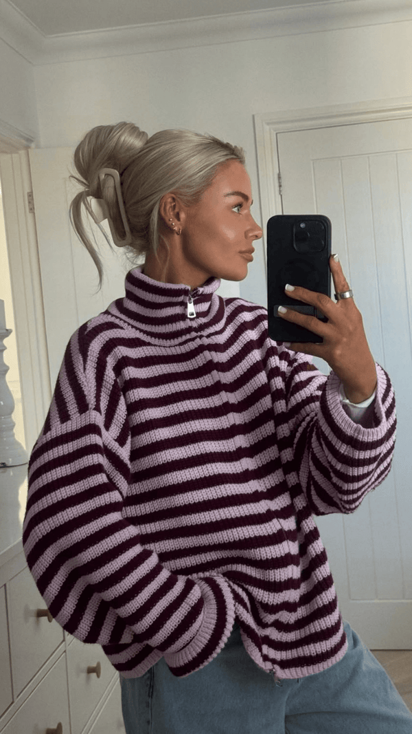 Hanna Striped High-Neck Knit Sweater