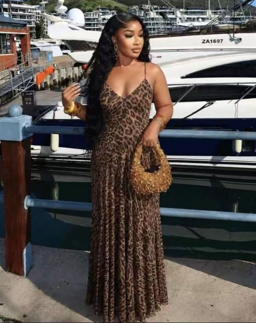 Μάξι φόρεμα Natalie με τιράντες και λεοπάρ μοτίβο
