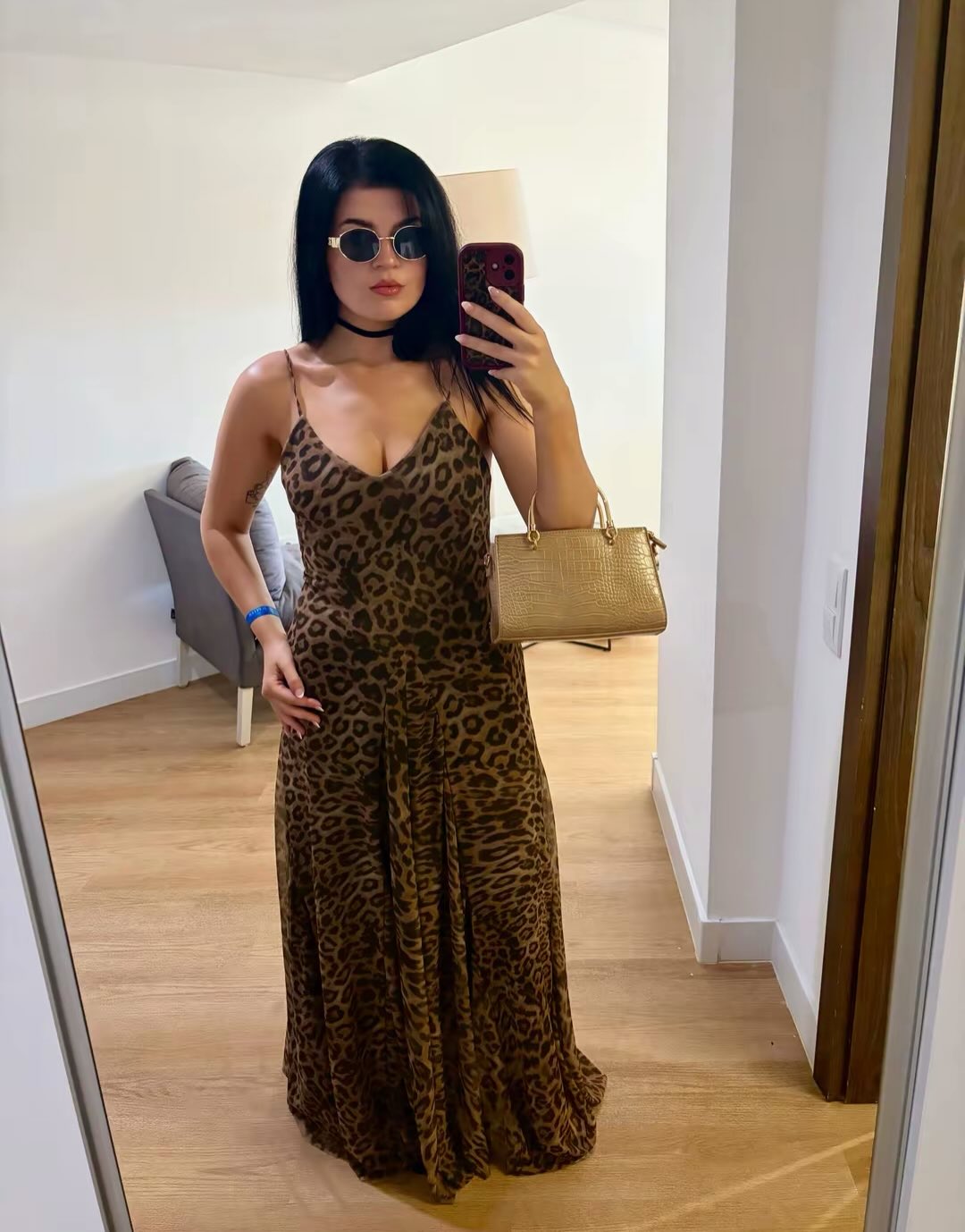Μάξι φόρεμα Natalie με τιράντες και λεοπάρ μοτίβο