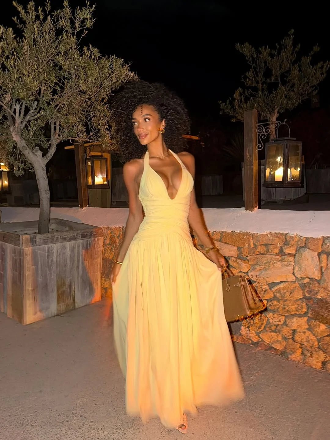 Helena Deep V Ruched Maxi Dress with Slit