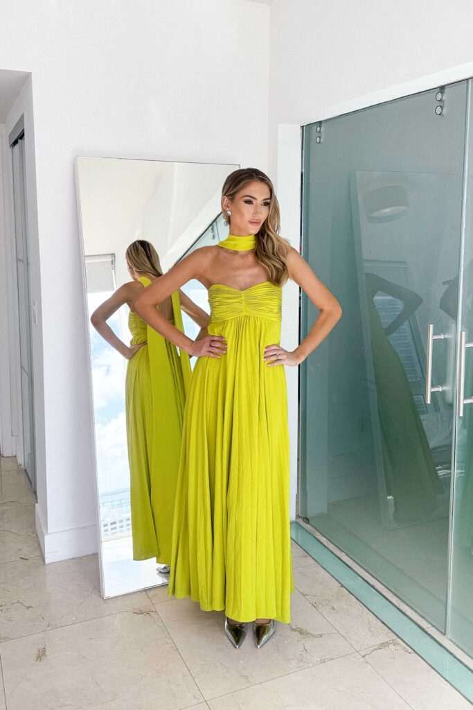 Helena Halter Ruched Maxi Dress with Scarf