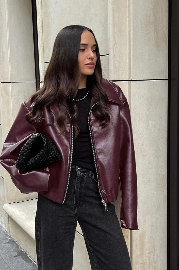 Ματ moto jacket Ilona από συνθετικό δέρμα με φερμουάρ
