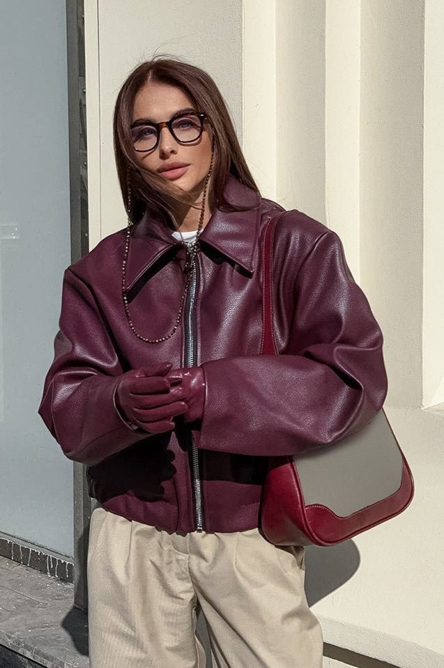 Ματ moto jacket Ilona από συνθετικό δέρμα με φερμουάρ
