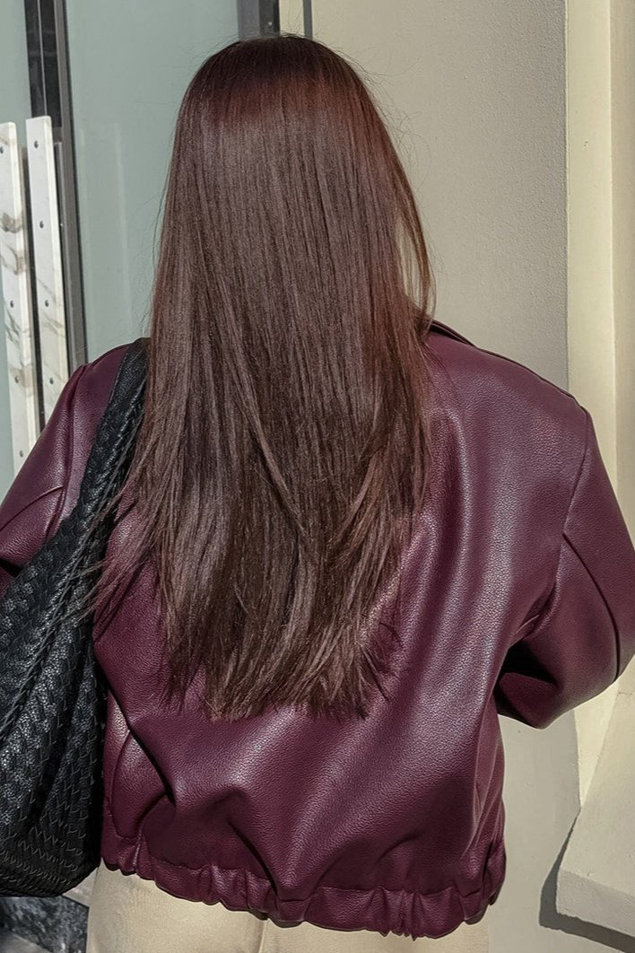 Ματ moto jacket Ilona από συνθετικό δέρμα με φερμουάρ
