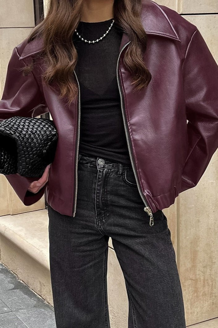 Ματ moto jacket Ilona από συνθετικό δέρμα με φερμουάρ