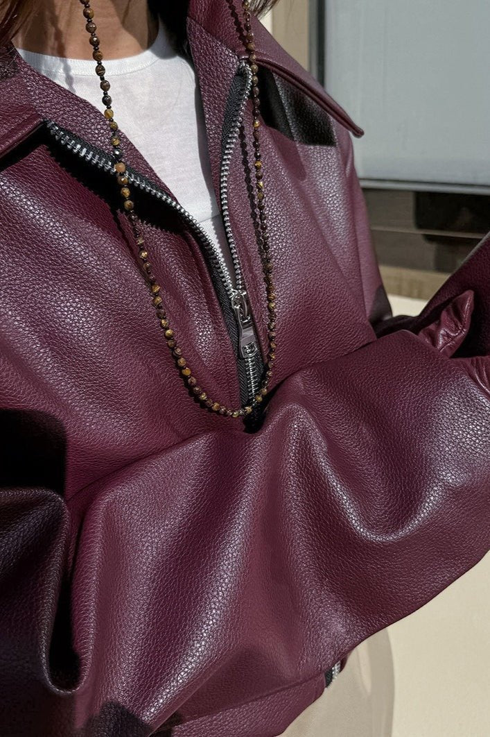 Ματ moto jacket Ilona από συνθετικό δέρμα με φερμουάρ